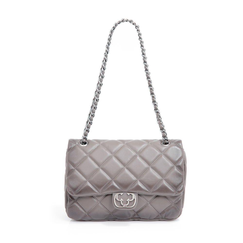 BOLSA SHOULDER BAG CINZA PETRA DE COURO MATELASS&Ecirc; image number 0