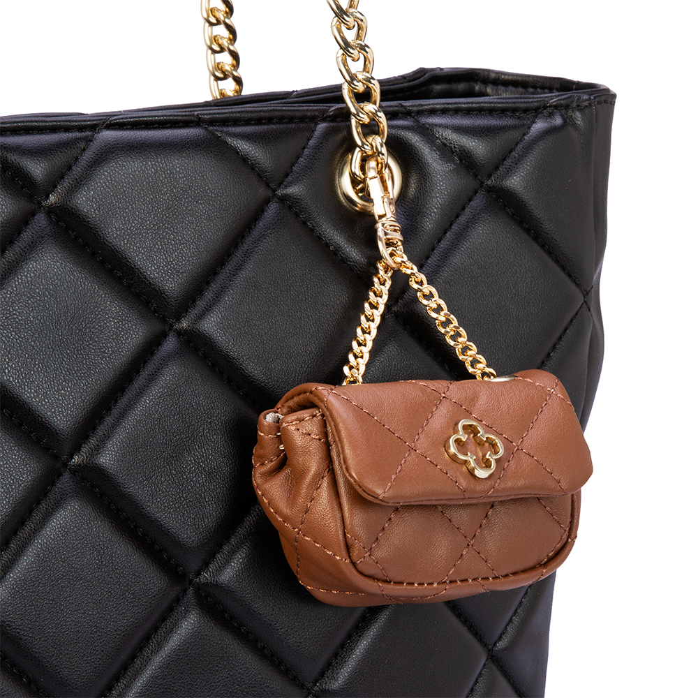 CHAVEIRO MINI BOLSA MARROM COURO MATELASS&Ecirc; BAG CHARM image number 1