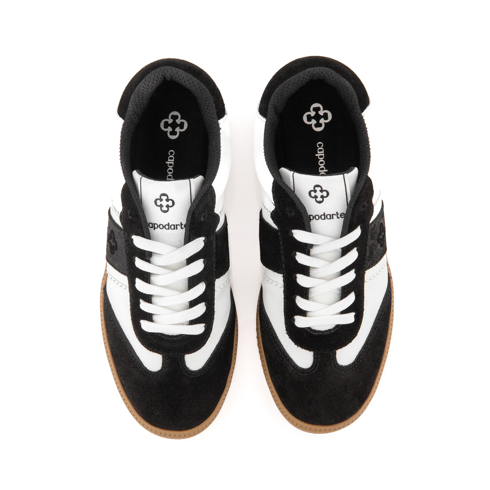 TÊNIS FEMININO DE COURO PRETO E BRANCO SOLA BEGE image number 4