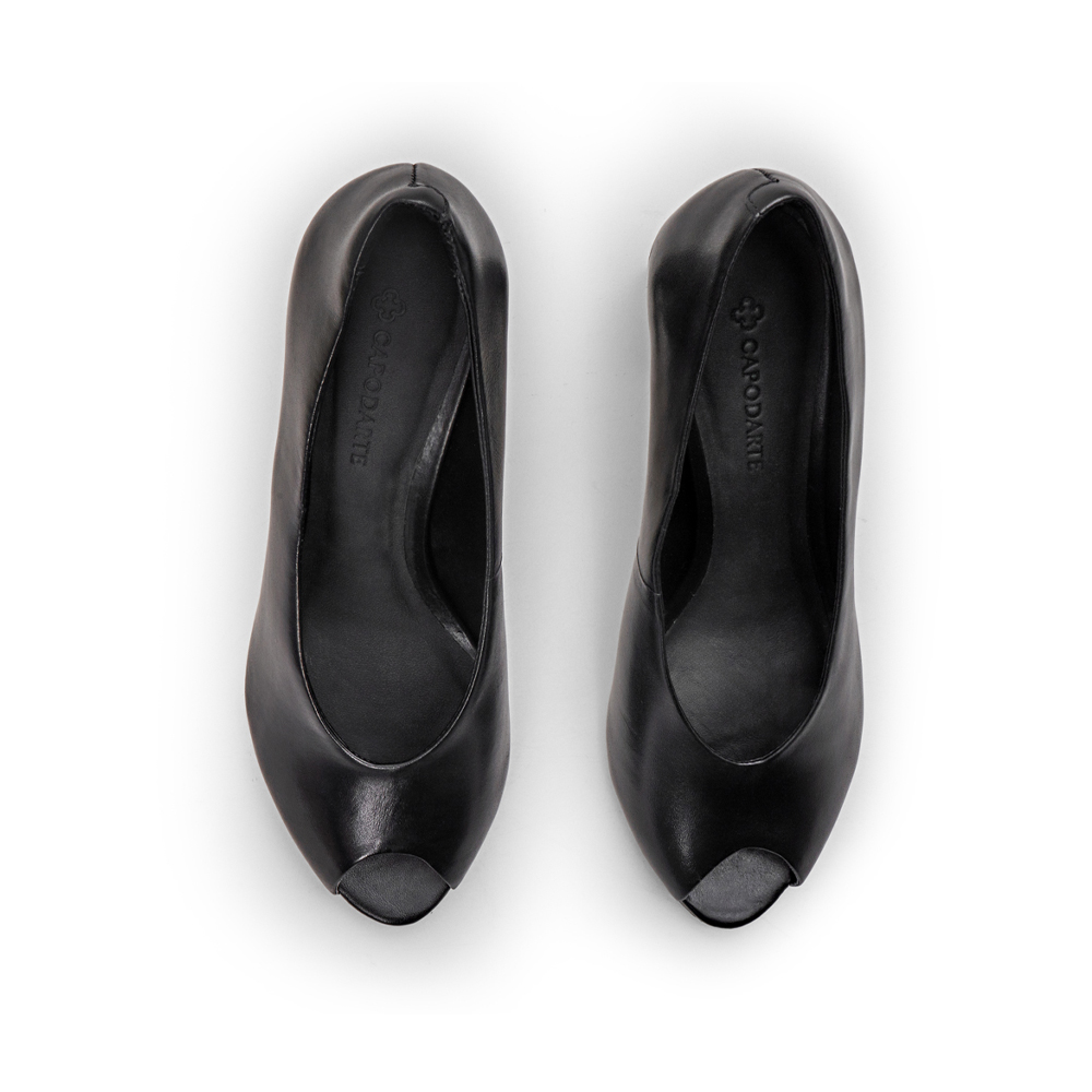 PEEP TOE PRETO DE COURO SALTO ALTO image number 4