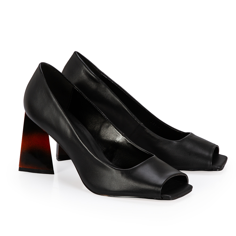 PEEP TOE PRETO DE COURO SALTO ALTO TORTOISE image number 1
