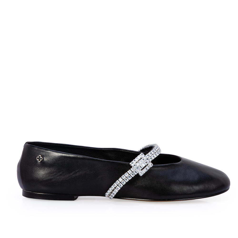 SAPATILHA PRETA COURO TIRA CRISTAL image number 0