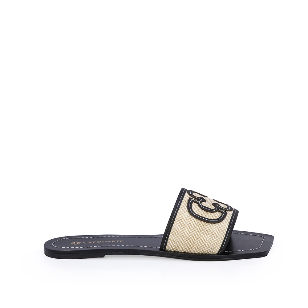 CHINELO SLIDE PRETO DE COURO JUTA CRU image number 0