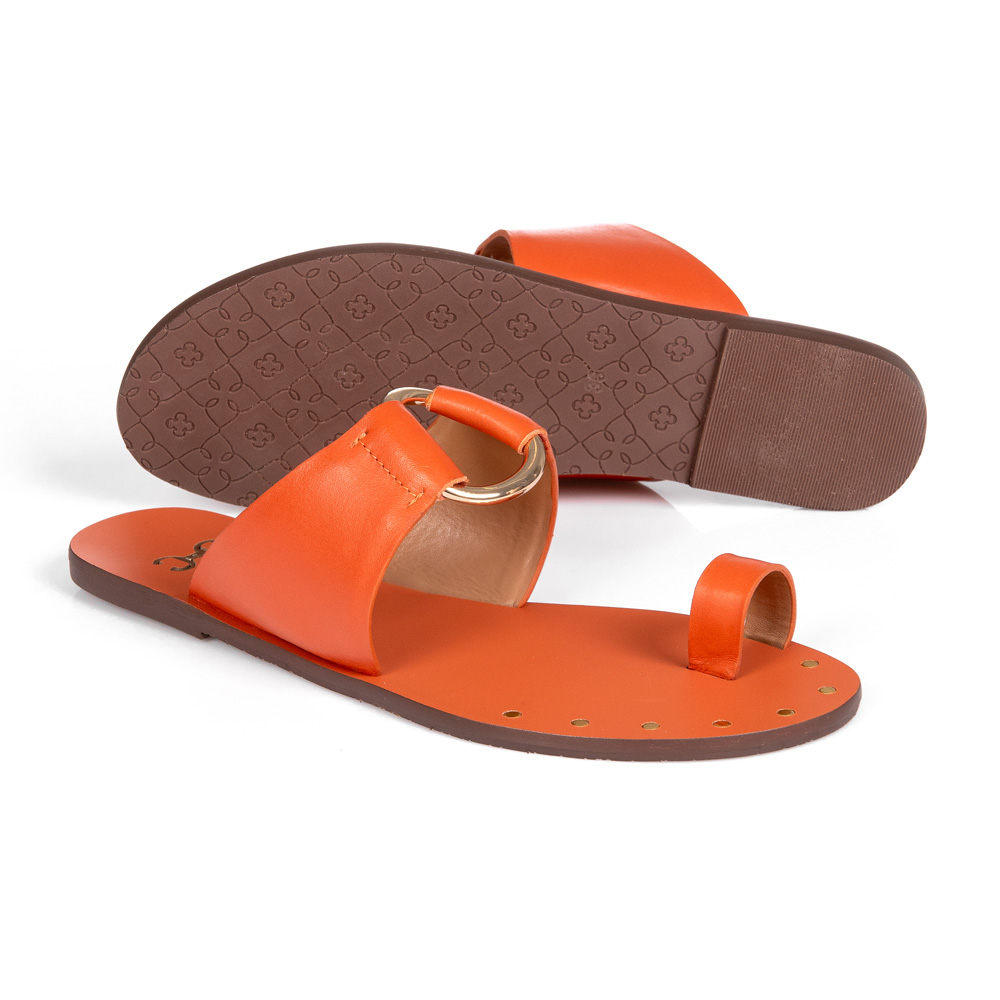 CHINELO RASTEIRO LARANJA DE COURO ARGOLA image number 3