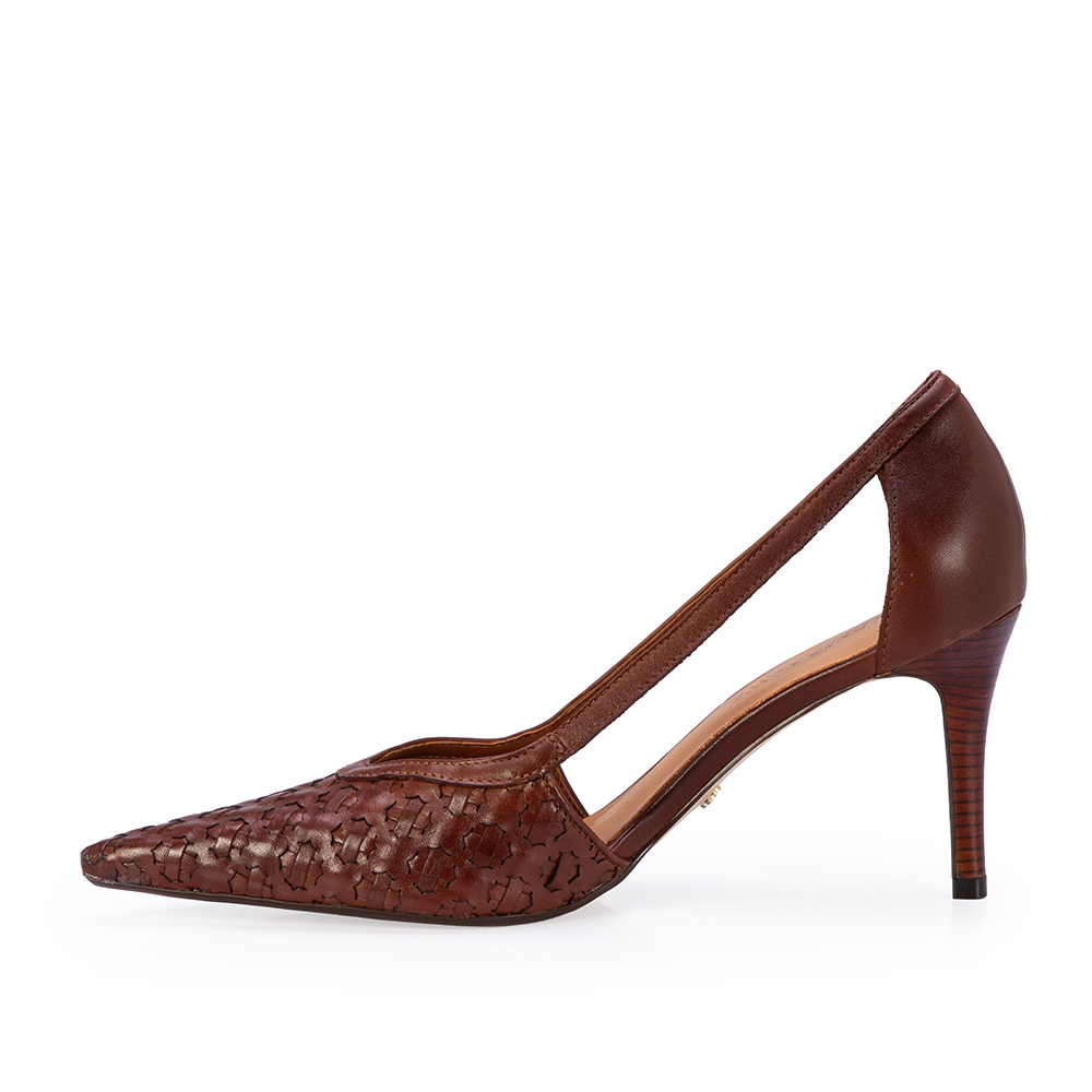 SCARPIN SALTO M&Eacute;DIO MARROM COURO TRESS&Ecirc; image number 2