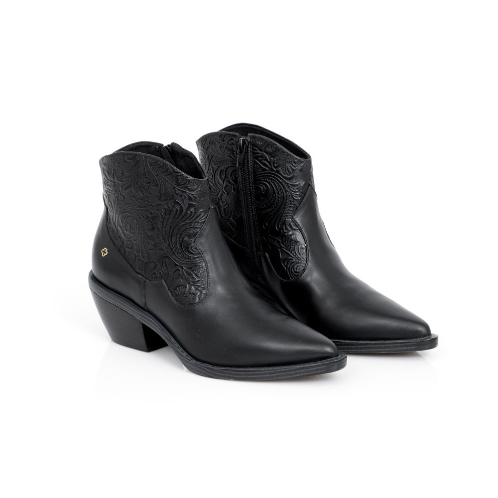 BOTA WESTERN CANO CURTO PRETA DE COURO FLORATTA image number 1
