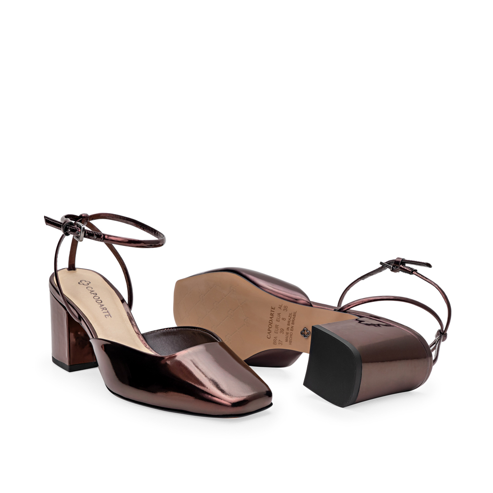 SCARPIN SALTO M&Eacute;DIO MARROM DE COURO image number 3