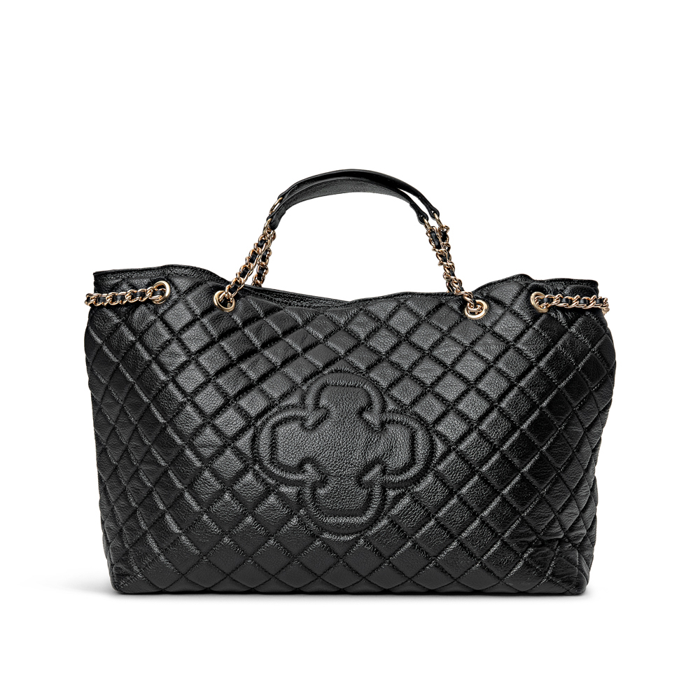 BOLSA PRETA DE COURO COM ALÇA CORRENTE DOURADA HOBO CARINA image number 0