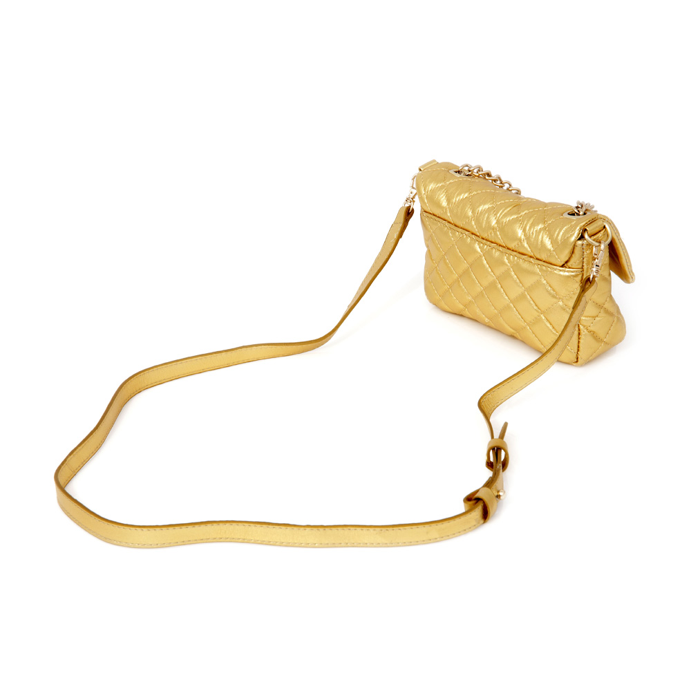 BOLSA PEQUENA TIRACOLO COURO DOURADA MATELASSÊ image number 1