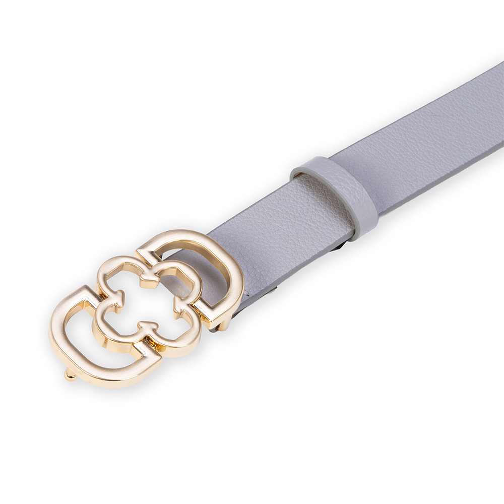 CINTO FEMININO COURO CINZA FIVELA DOURADA MONOGRAMA image number 3