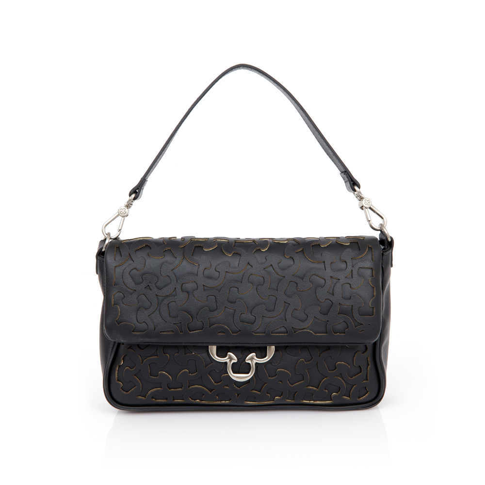 BOLSA PRETA COURO SHOULDER ALÇA CORRENTE image number 0