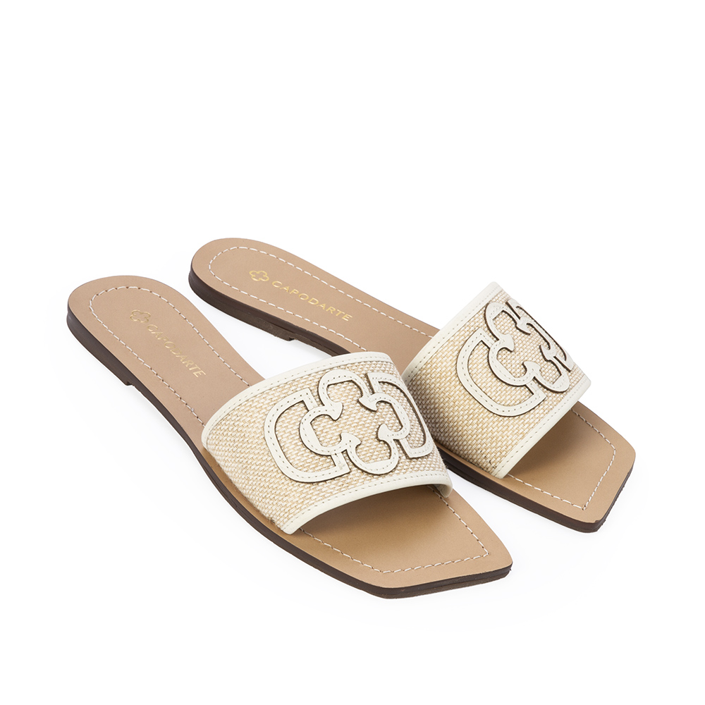CHINELO SLIDE BRANCO DUNA DE COURO JUTA CRU image number 1