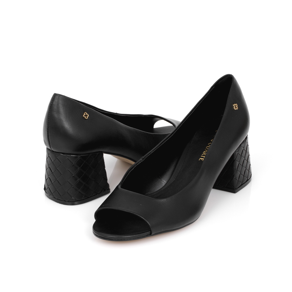 SAPATO PEEP TOE PRETO DE COURO SALTO BAIXO image number 3