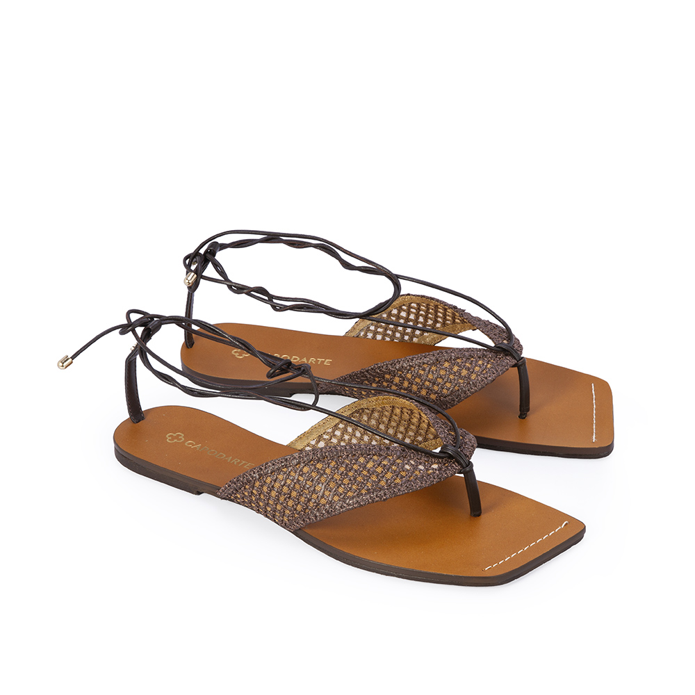 SANDÁLIA RASTEIRA MARROM TOBACCO DE COURO TRAMADA image number 1