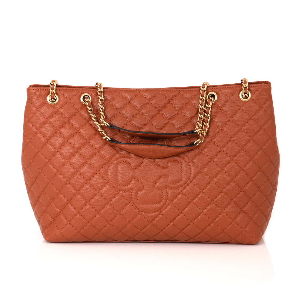 BOLSA GRANDE CARAMELO CAMEL DE COURO MATELASSÊ CARINA image number 3