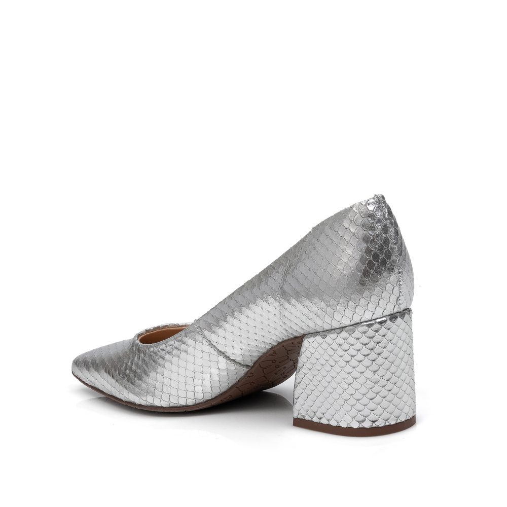 SCARPIN PRATEADO PITONE SALTO BLOCO DE COURO image number 2