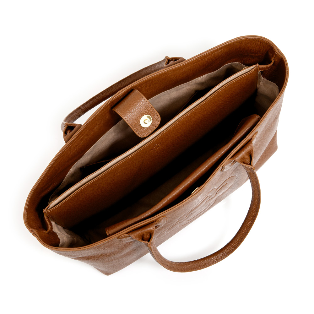 BOLSA M&Eacute;DIA SHOPPER DE COURO MARROM MOGNO image number 4