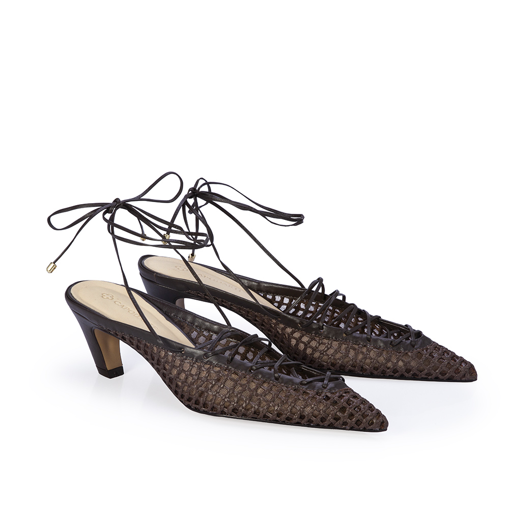 SCARPIN SLINGBACK MARROM TOBACCO DE COURO TRAMADO image number 1