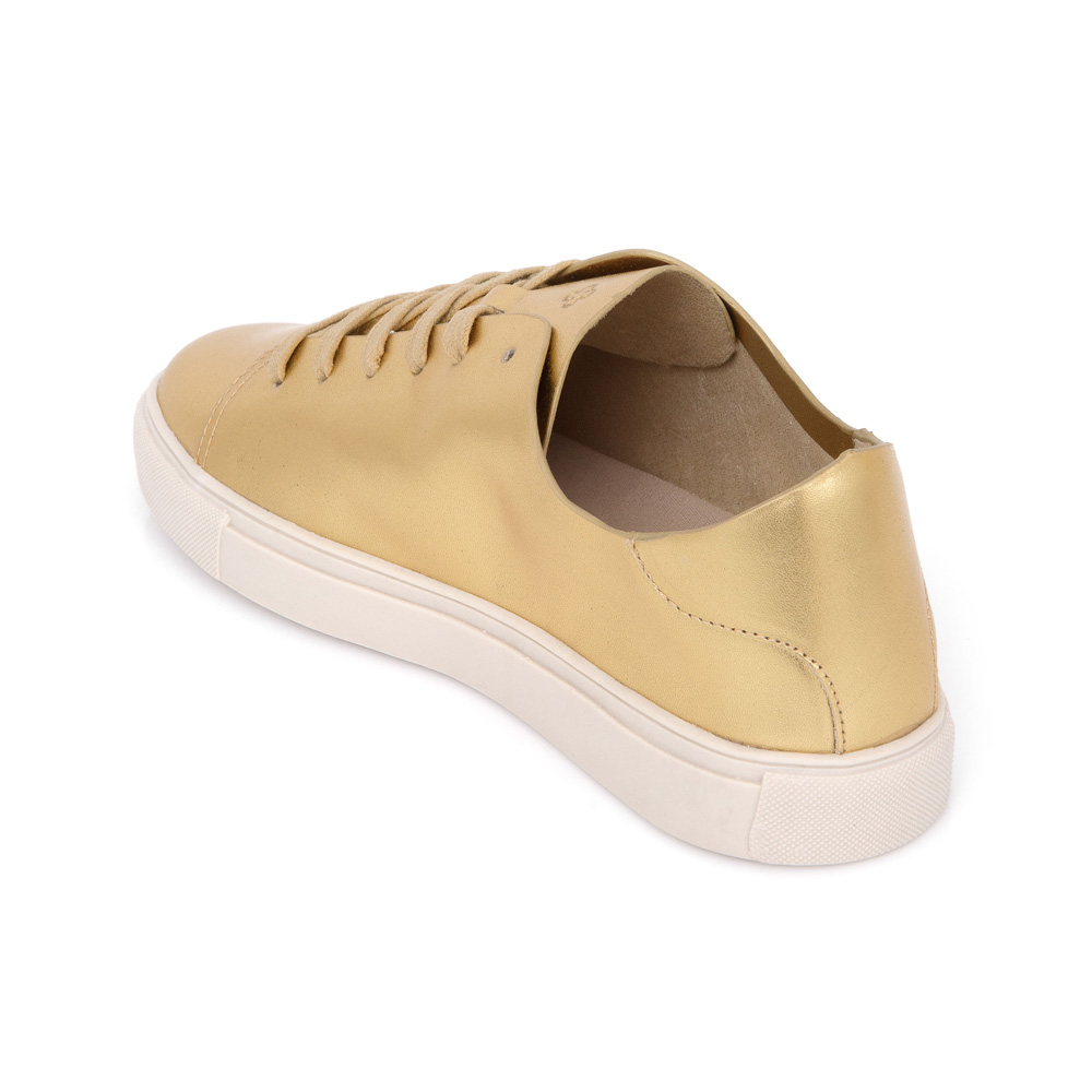 TÊNIS FEMININO DOURADO METALIZADO DE COURO AMARRAÇÃO image number 2