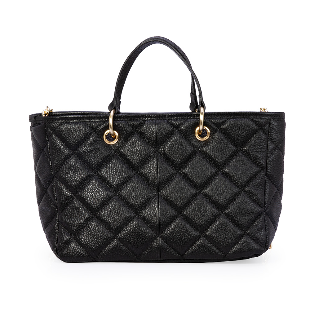 BOLSA TOTE PRETA DE COURO MATELASS&Ecirc; image number 2