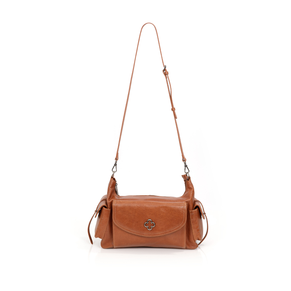 BOLSA MÉDIA DE COURO CARAMELO TOTE image number 3