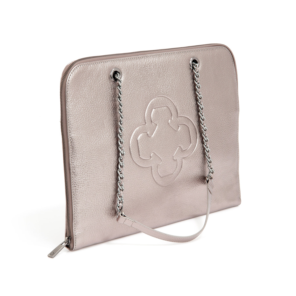 PASTA NOTEBOOK CINZA DE COURO METALIZADA image number 2