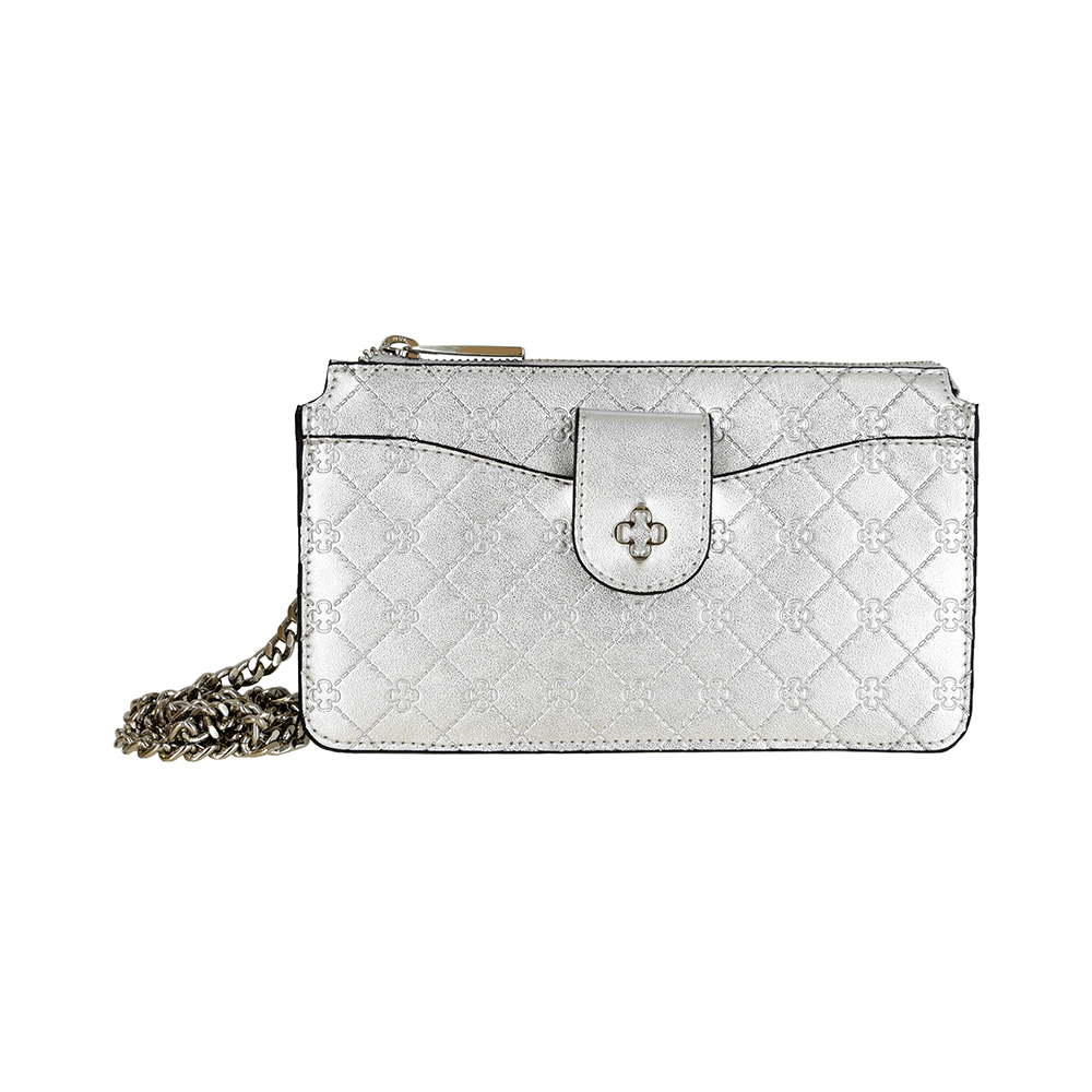 BOLSA PEQUENA PRATEADA MONOGRAMA ALÇA CORRENTE image number 0