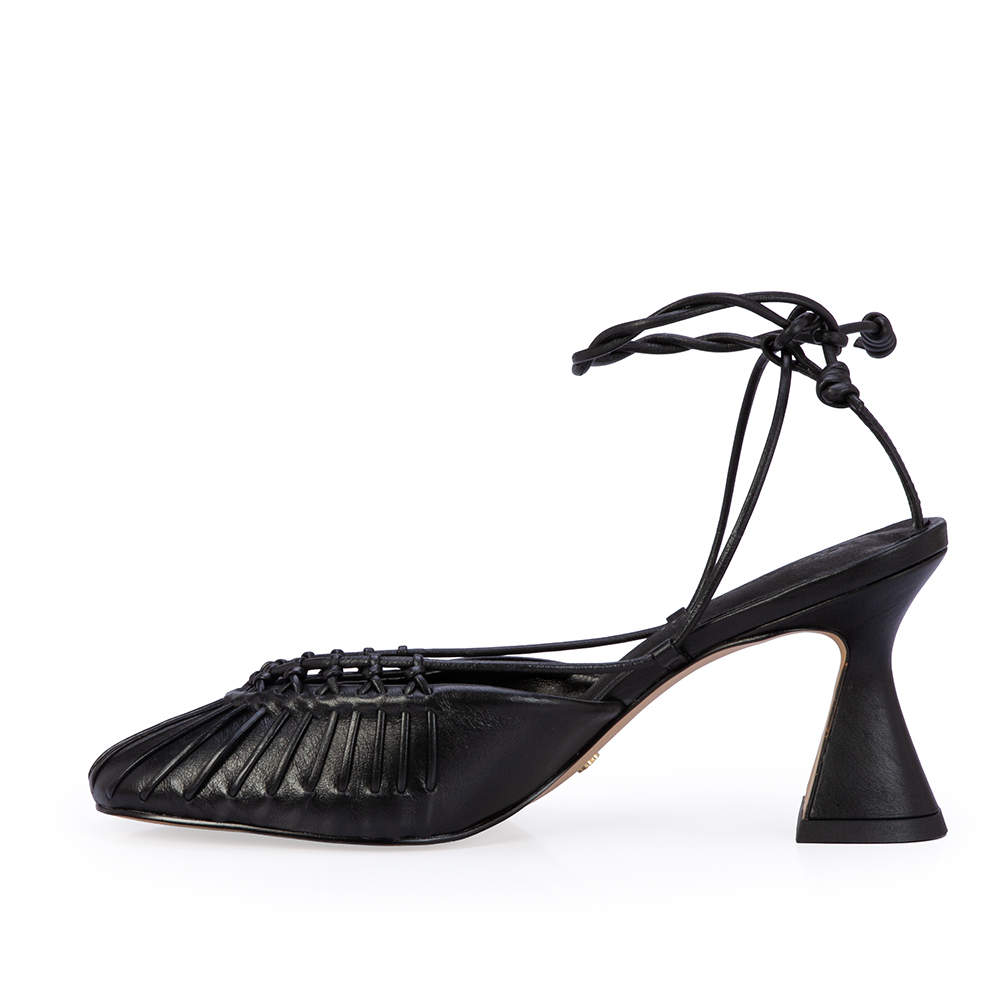 SCARPIN SLINGBACK PRETO DE COURO AMARRA&Ccedil;&Atilde;O image number 2