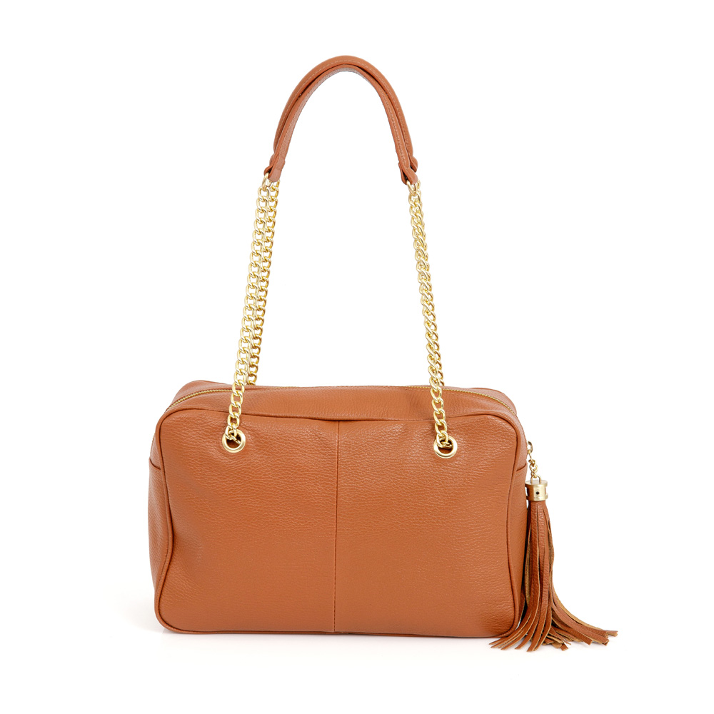 BOLSA SHOPPER CARAMELO DE COURO COM AL&Ccedil;A CORRENTE image number 3