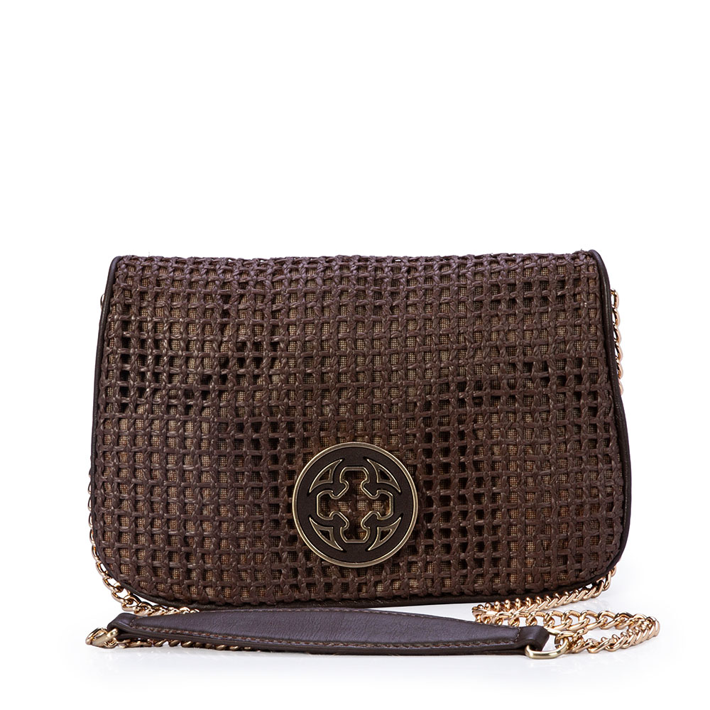 BOLSA TIRACOLO MARROM DE COURO TRAMADA image number 0