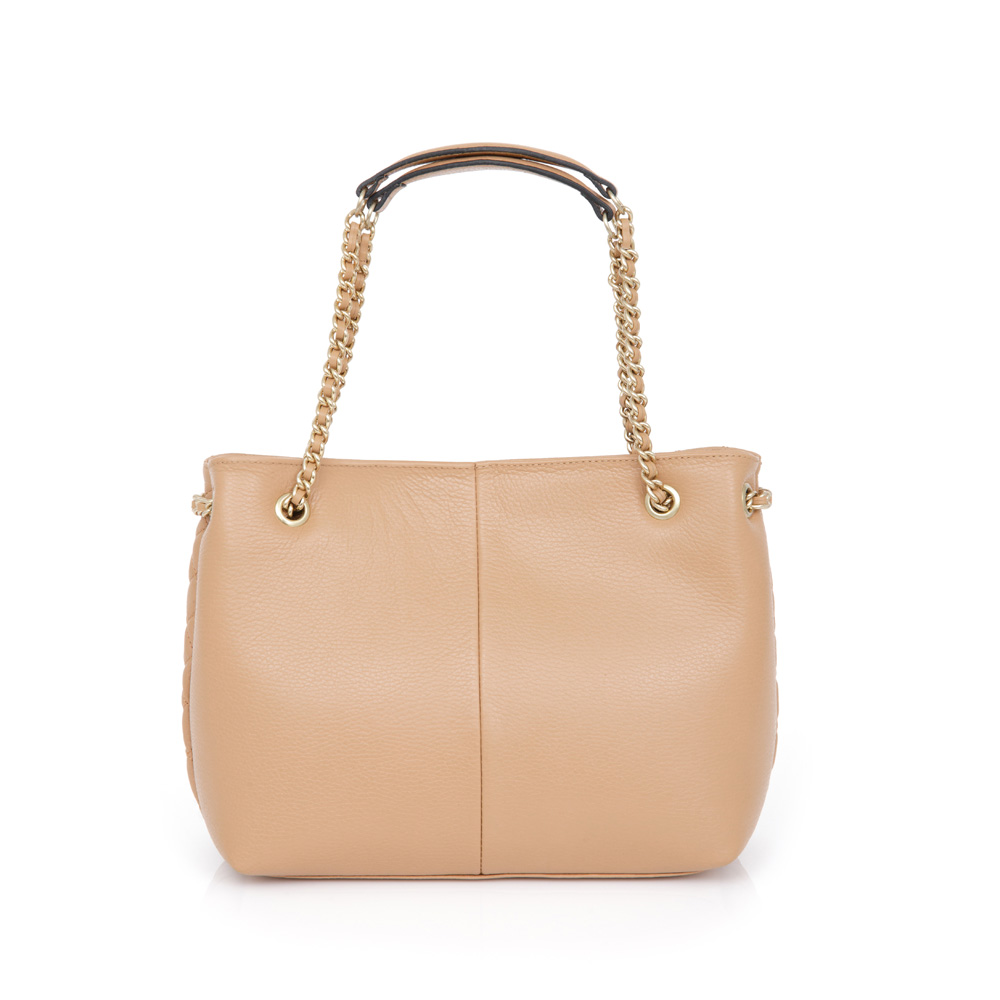 BOLSA M&Eacute;DIA DE COURO MATELASS&Ecirc; BEGE NATURALE CARINA image number 2