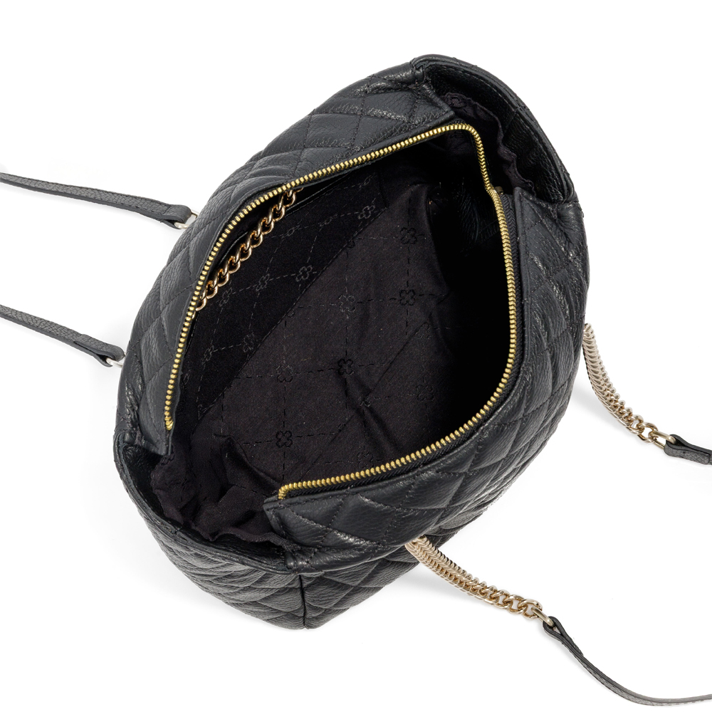 BOLSA MÉDIA PRETA DE COURO MATELASSÊ HOBO image number 4