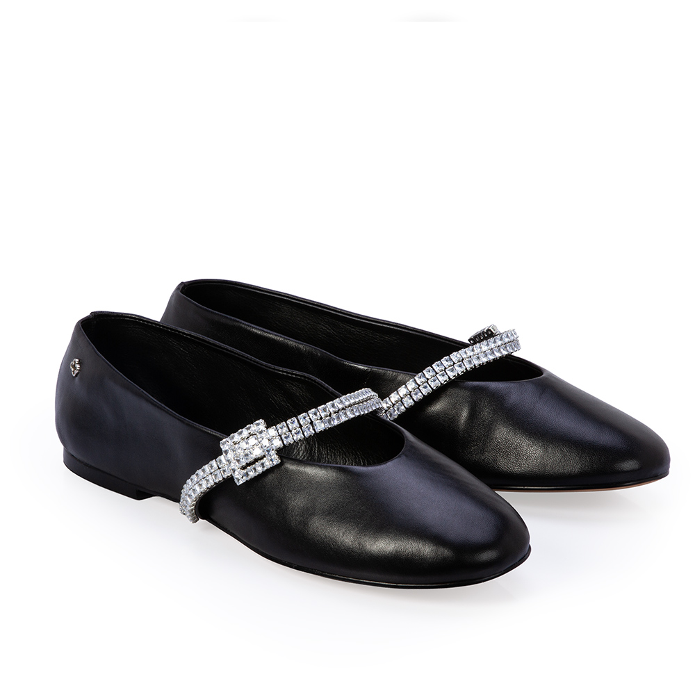 SAPATILHA PRETA COURO TIRA CRISTAL image number 1