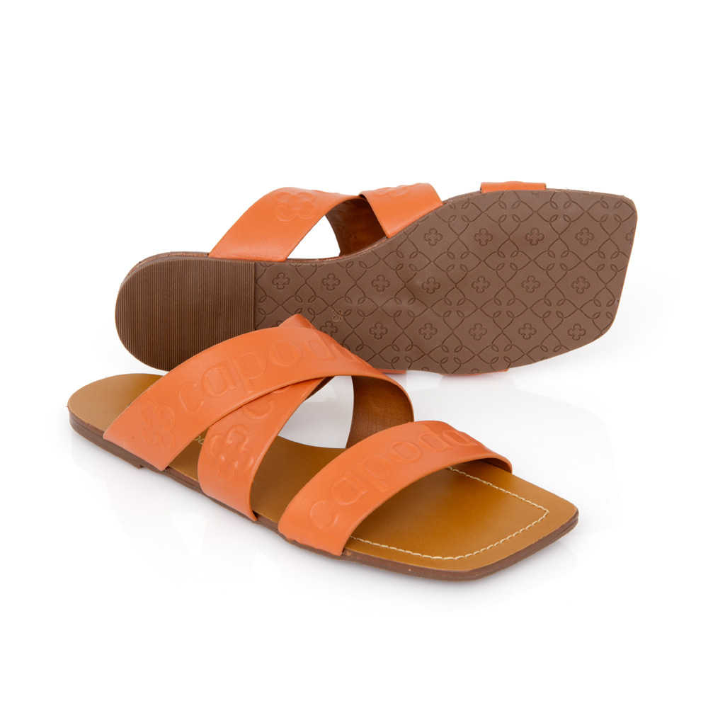 CHINELO RASTEIRA LARANJA DE COURO BICO QUADRADO image number 3