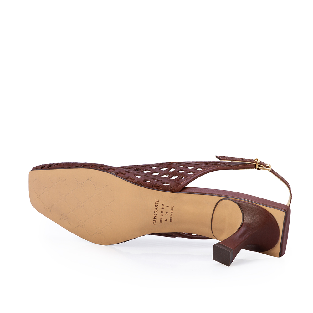 SCARPIN SLINGBACK MARROM ÉBANO DE COURO VAZADO image number 3