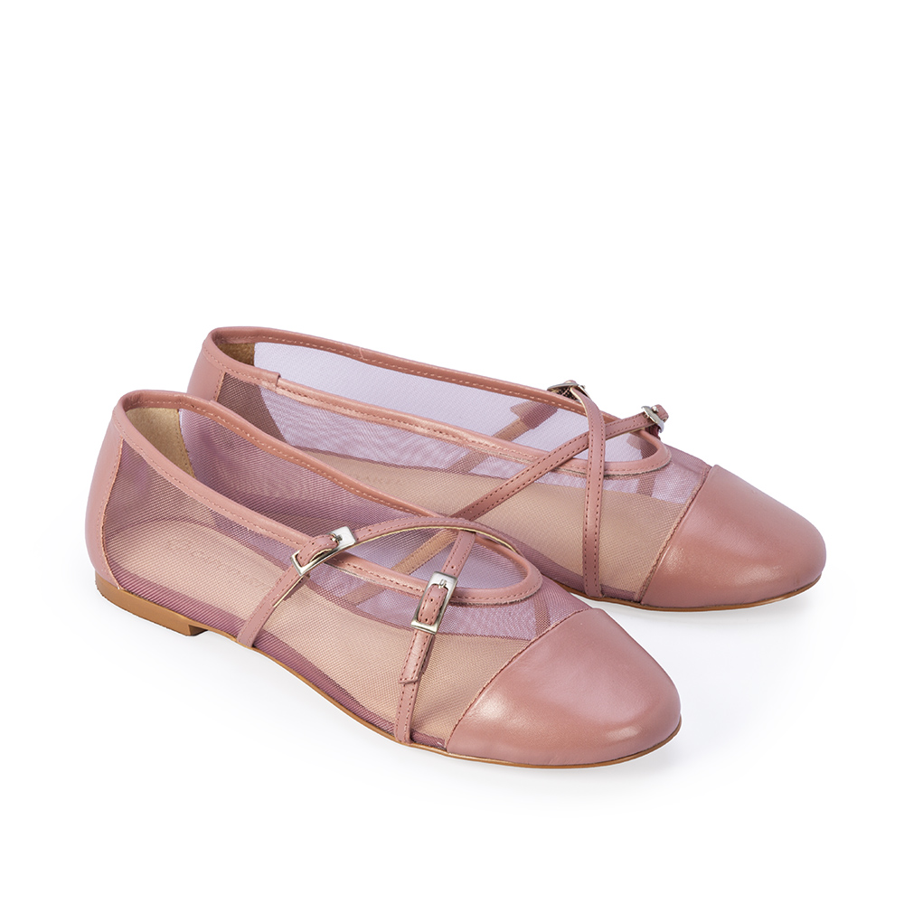 SAPATILHA ROSA MALVA DE COURO COM TELA image number 1