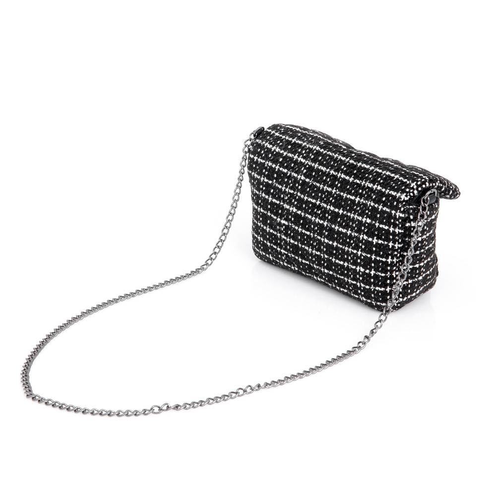 BOLSA TIRACOLO PRETA TWEED MATELASSÊ ALÇA CORRENTE PICCOLI image number 1