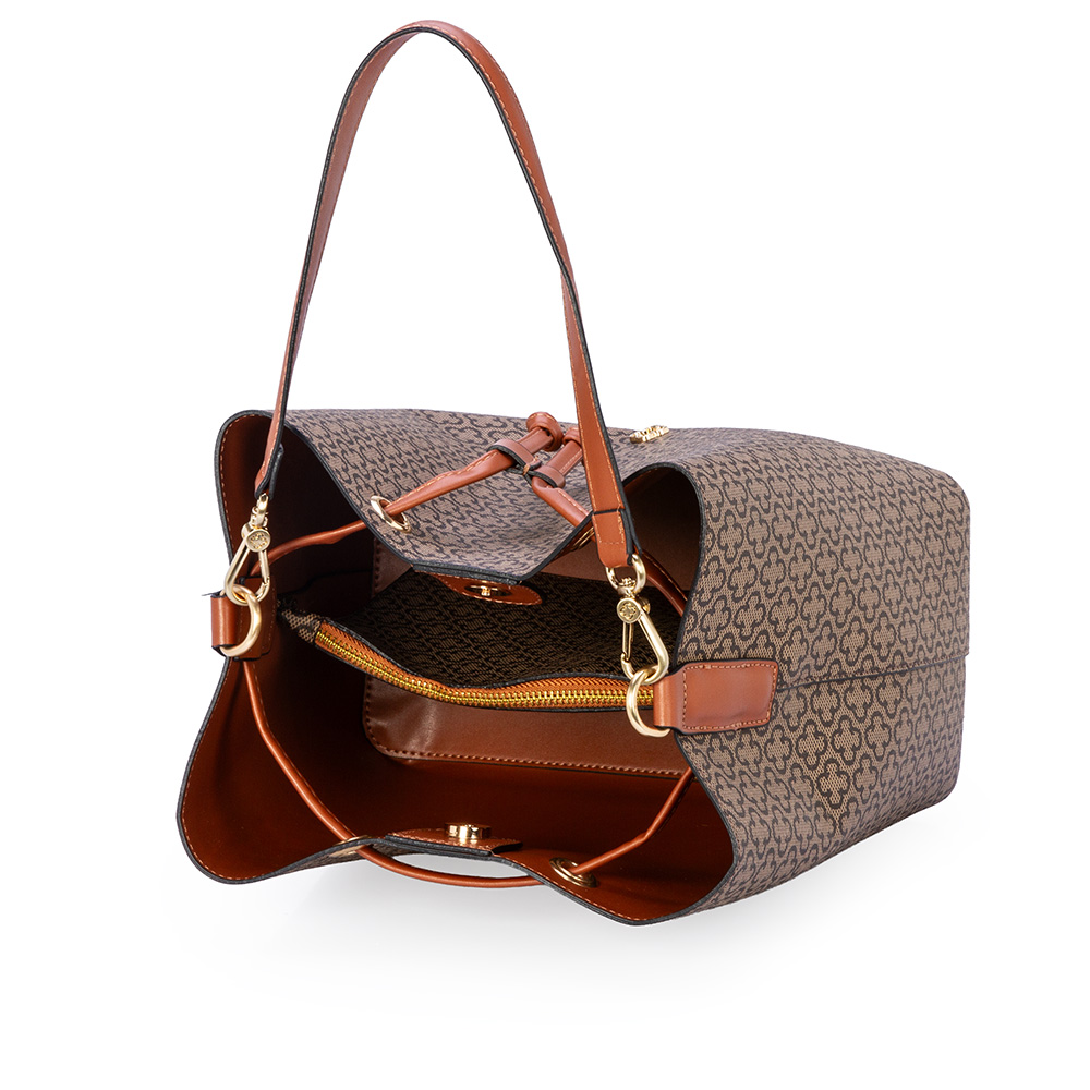 BOLSA CARAMELO MONOGRAMA COM AL&Ccedil;A GORGUR&Atilde;O BUCKET image number 4