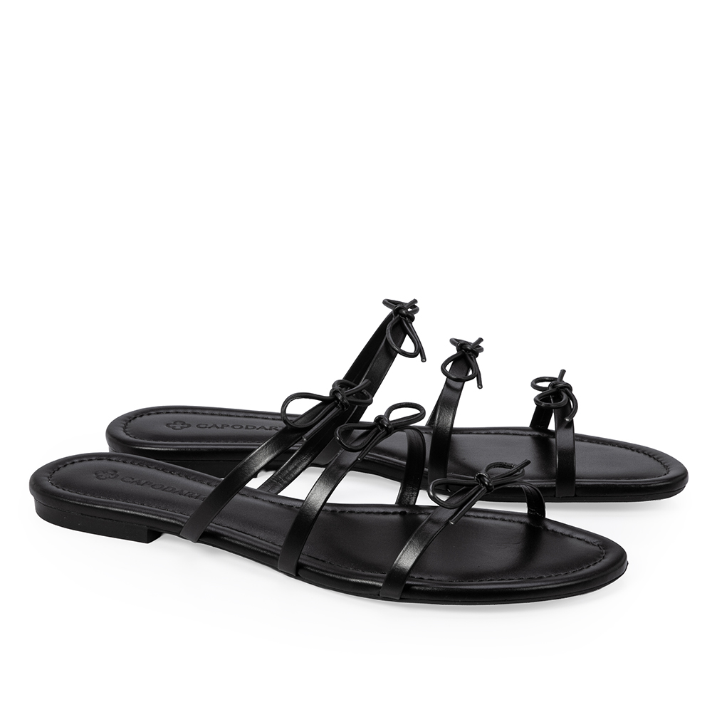 CHINELO RASTEIRO COURO PRETO COM LA&Ccedil;OS image number 1