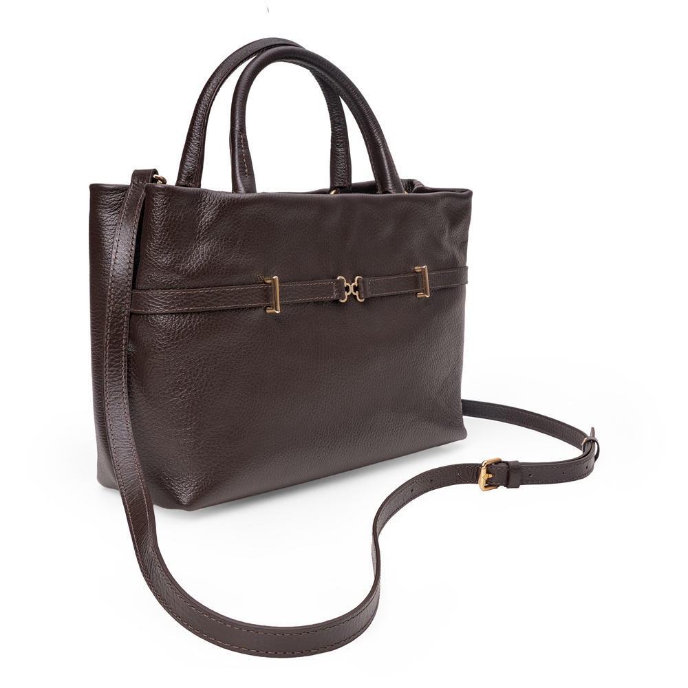 BOLSA MÉDIA MARROM DE COURO TOTE image number 1