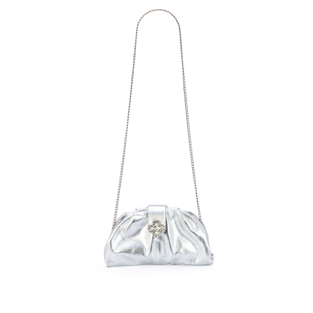 BOLSA CLUTCH PRATA METALIZADA DE COURO AL&Ccedil;A CORRENTE image number 1