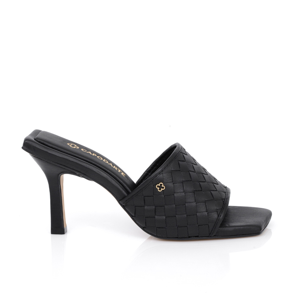 MULE PRETA SALTO ALTO DE COURO TRESS&Ecirc; image number 0