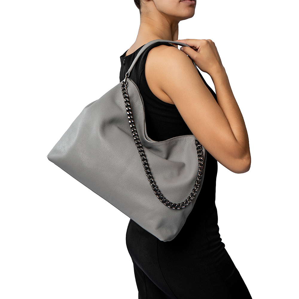 BOLSA GRANDE CINZA CARBONO COURO HOBO image number 1