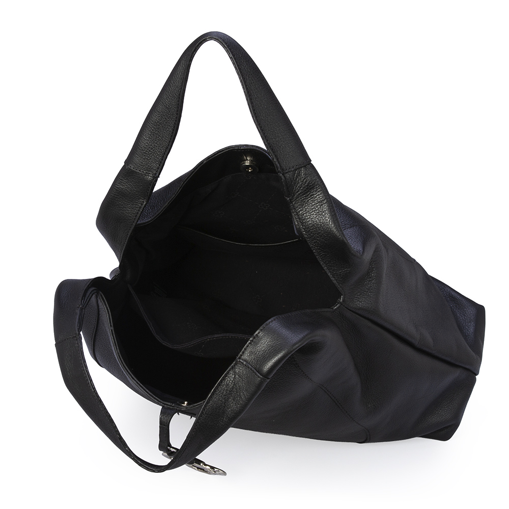 BOLSA M&Eacute;DIA PRETA DE COURO HOBO image number 4