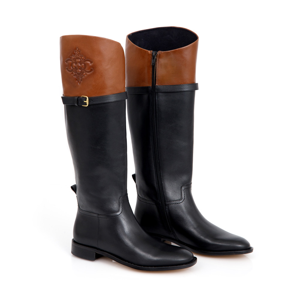 BOTA CANO ALTO DE COURO PRETA E MARROM image number 4