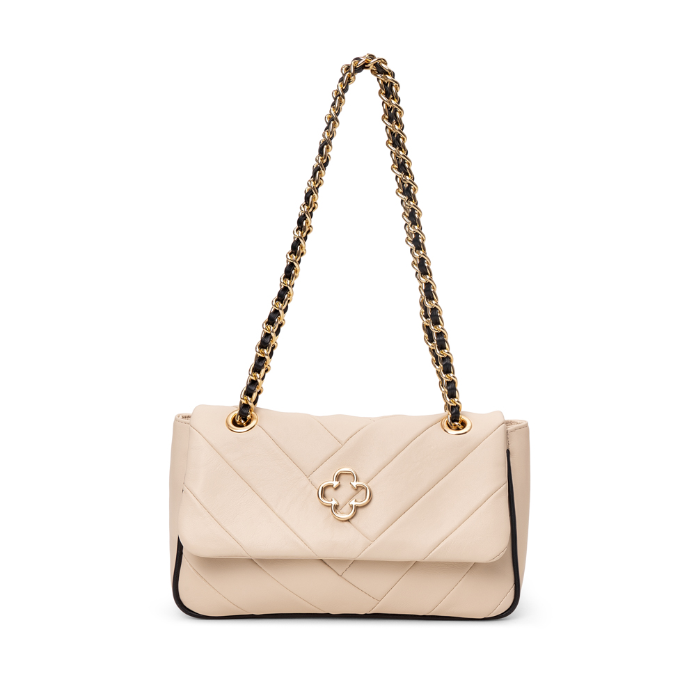 BOLSA PEQUENA BEGE VANILLA E PRETA DE COURO MATELASS&Ecirc; image number 0