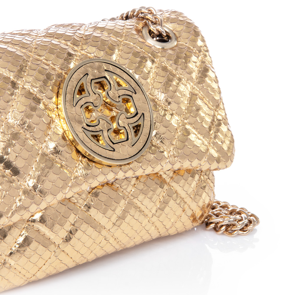 BOLSA DOURADA PITONE PEQUENA COURO OLIVIA image number 1