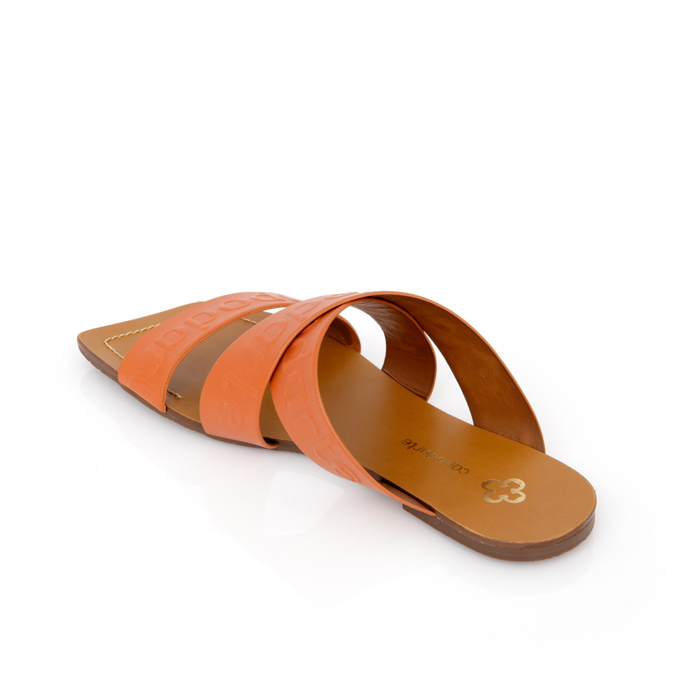 CHINELO RASTEIRA LARANJA DE COURO BICO QUADRADO image number 2