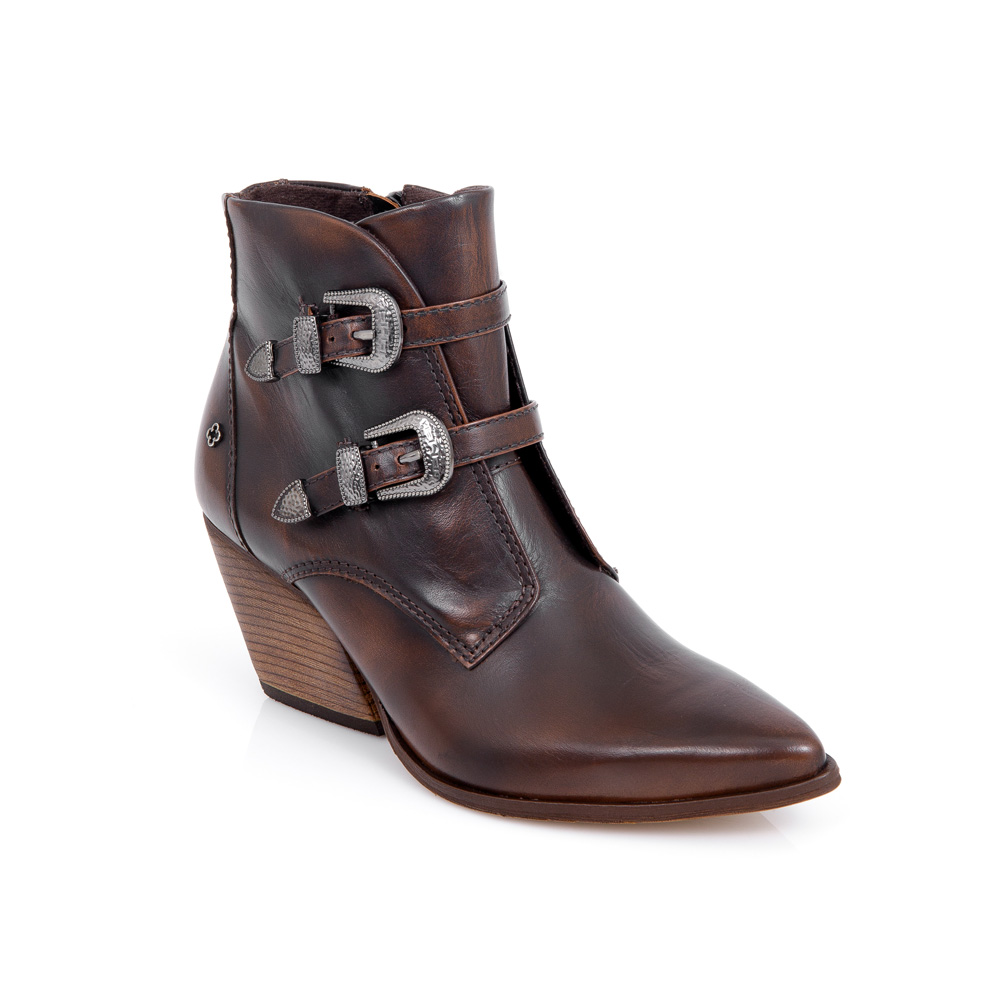 BOTA CANO CURTO MARROM DE COURO COM FIVELAS image number 3