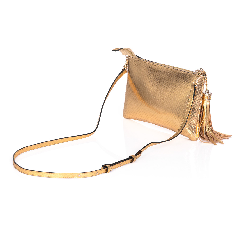 BOLSA TRANSVERSAL COURO DOURADO PITONE VIRA CLUTCH image number 1